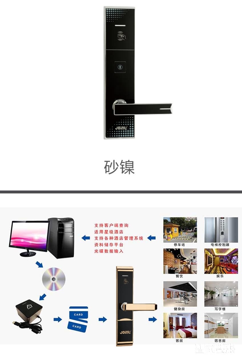 佳因特智能鎖酒店鎖GY9017金色防火鎖體、讀卡識(shí)別