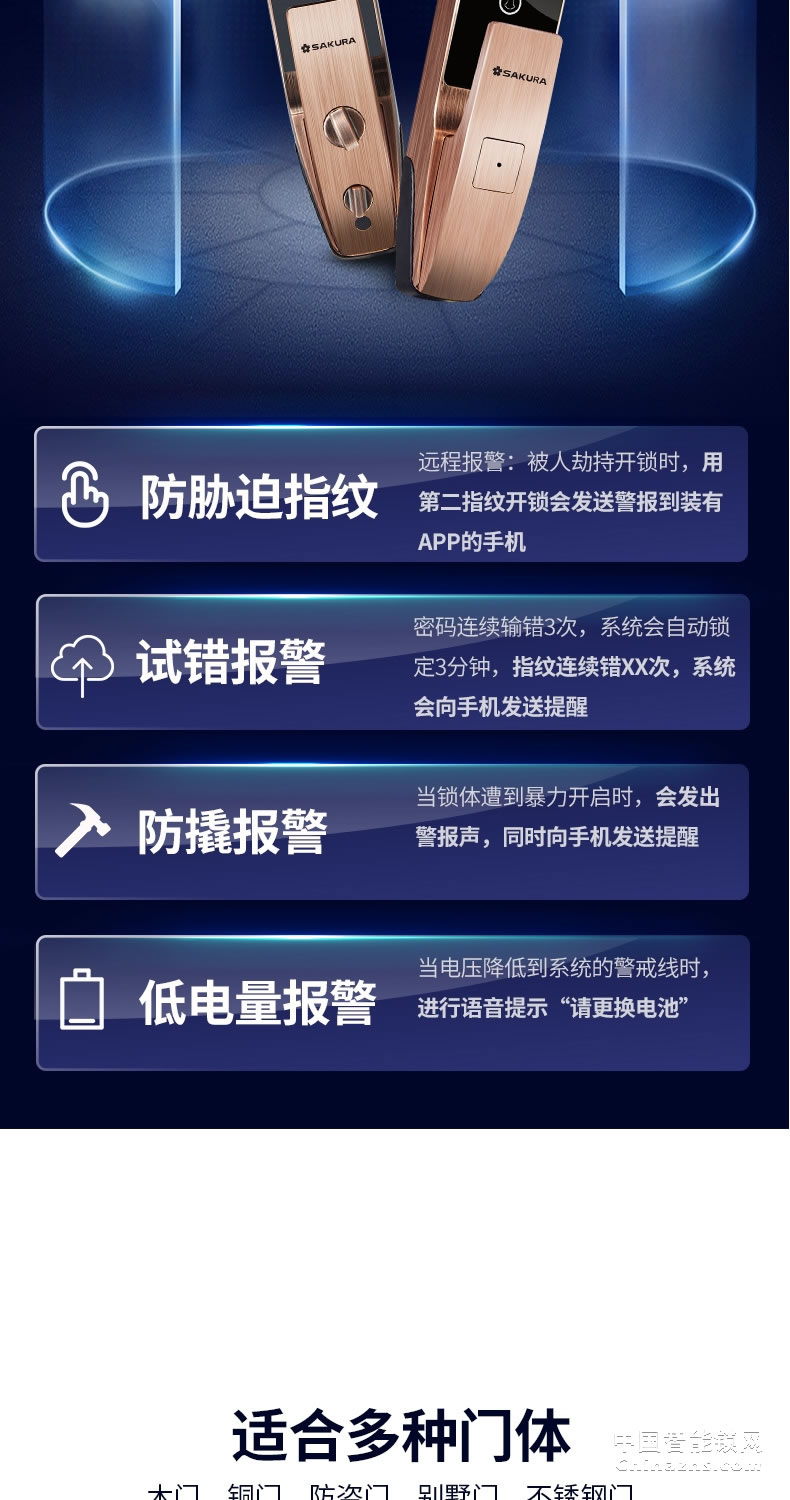 櫻花全自動(dòng)指紋鎖 家用防盜門智能電子鎖密碼開鎖
