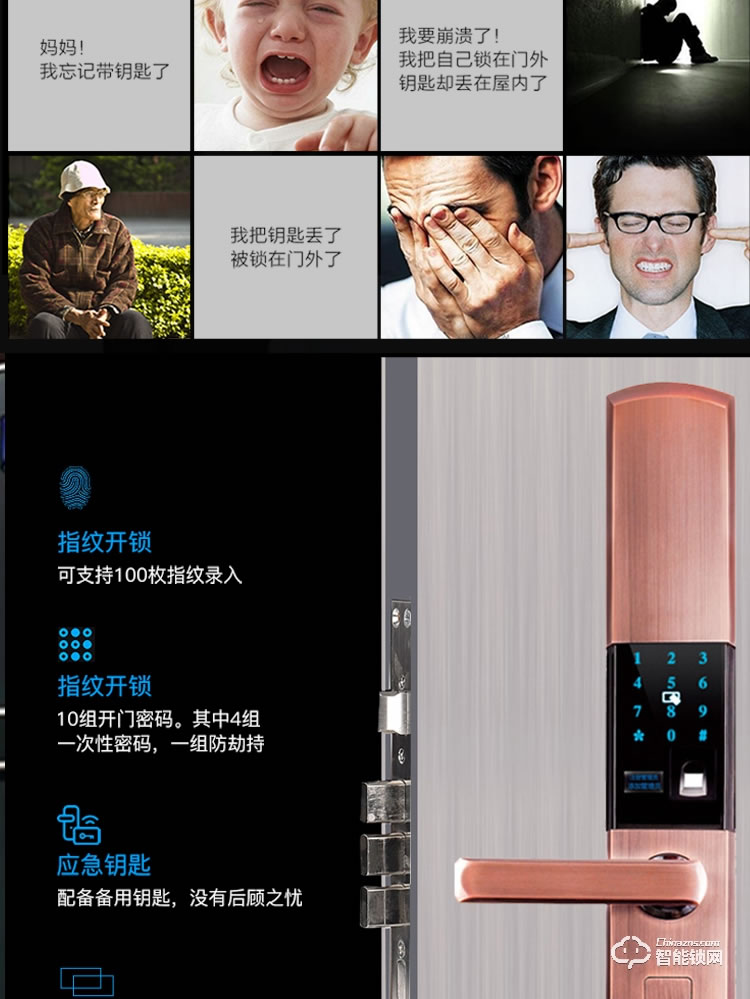 榮鑰指紋鎖 S14家用防盜門鎖智能電子門鎖