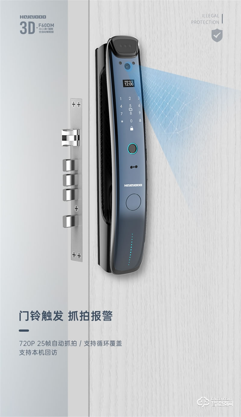 皇家金盾智能鎖 F60DM全自動(dòng)3D人臉識(shí)別鎖