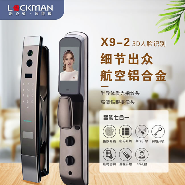洛克曼X9-2智能鎖 3D人臉識(shí)別航空鋁合金